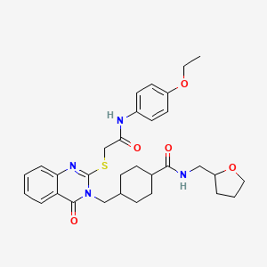 4-[[2-[2-(4-ethoxyanilino)-2-oxoethyl]sulfanyl-4-oxoquinazolin-3-yl]methyl]-N-(oxolan-2-ylmethyl)cyclohexane-1-carboxamide
