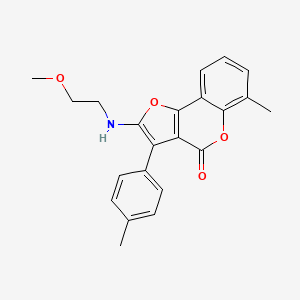 molecular formula C22H21NO4 B2669888 2-((2-methoxyethyl)amino)-6-methyl-3-(p-tolyl)-4H-furo[3,2-c]chromen-4-one CAS No. 938025-40-2
