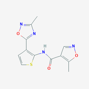 molecular formula C12H10N4O3S B2669901 5-methyl-N-(3-(3-methyl-1,2,4-oxadiazol-5-yl)thiophen-2-yl)isoxazole-4-carboxamide CAS No. 2034486-75-2