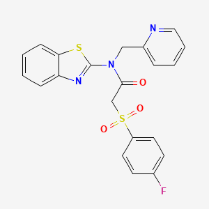 molecular formula C21H16FN3O3S2 B2669919 N-(苯并[1,3]噻唑-2-基)-2-((4-氟苯基)磺酰)-N-(吡啶-2-基甲基)乙酰胺 CAS No. 886905-48-2