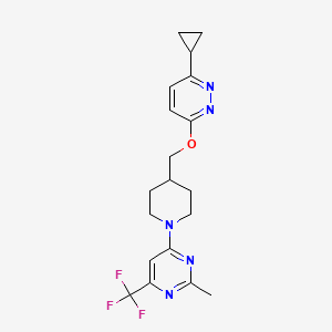 molecular formula C19H22F3N5O B2669931 4-[4-[(6-Cyclopropylpyridazin-3-yl)oxymethyl]piperidin-1-yl]-2-methyl-6-(trifluoromethyl)pyrimidine CAS No. 2380034-42-2