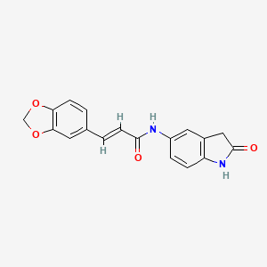 molecular formula C18H14N2O4 B2669934 (E)-3-(苯并[d][1,3]二噁嗪-5-基)-N-(2-氧代吲哚-5-基)丙烯酰胺 CAS No. 1207061-32-2