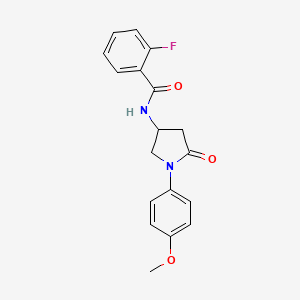 molecular formula C18H17FN2O3 B2669936 2-氟-N-(1-(4-甲氧基苯基)-5-氧代吡咯啉-3-基)苯甲酰胺 CAS No. 887462-58-0