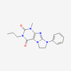 molecular formula C17H19N5O2 B2669956 1-methyl-8-phenyl-3-propyl-7,8-dihydro-1H-imidazo[2,1-f]purine-2,4(3H,6H)-dione CAS No. 330818-15-0