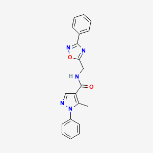 molecular formula C20H17N5O2 B2670010 5-甲基-1-苯基-N-((3-苯基-1,2,4-噁二唑-5-基)甲基)-1H-吡唑-4-羧酰胺 CAS No. 1207026-92-3
