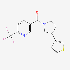 molecular formula C15H13F3N2OS B2670023 (3-(Thiophen-3-yl)pyrrolidin-1-yl)(6-(trifluoromethyl)pyridin-3-yl)methanone CAS No. 2178772-62-6