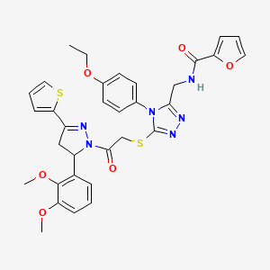 molecular formula C33H32N6O6S2 B2670039 N-[[5-[2-[3-(2,3-二甲氧基苯基)-5-噻吩-2-基-3,4-二氢吡唑-2-基]-2-氧代乙基]硫代-4-(4-乙氧基苯基)-1,2,4-噻唑-3-基]甲基]呋喃-2-甲酰胺 CAS No. 393586-46-4