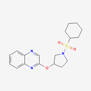 molecular formula C18H23N3O3S B2670041 2-{[1-(Cyclohexanesulfonyl)pyrrolidin-3-yl]oxy}quinoxaline CAS No. 2097895-51-5