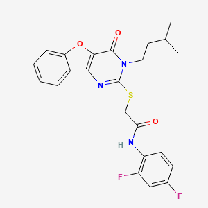 molecular formula C23H21F2N3O3S B2670044 N-(2,4-difluorophenyl)-2-{[3-(3-methylbutyl)-4-oxo-3,4-dihydro[1]benzofuro[3,2-d]pyrimidin-2-yl]sulfanyl}acetamide CAS No. 899755-40-9