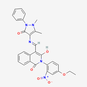 molecular formula C29H25N5O6 B2670057 (Z)-4-(((1,5-dimethyl-3-oxo-2-phenyl-2,3-dihydro-1H-pyrazol-4-yl)amino)methylene)-2-(4-ethoxy-2-nitrophenyl)isoquinoline-1,3(2H,4H)-dione CAS No. 326918-31-4