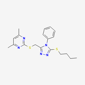 molecular formula C19H23N5S2 B2670059 2-[(5-Butylsulfanyl-4-phenyl-1,2,4-triazol-3-yl)methylsulfanyl]-4,6-dimethylpyrimidine CAS No. 868222-11-1