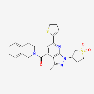 molecular formula C25H24N4O3S2 B2670062 (3,4-二氢异喹啉-2(1H)-基)(1-(1,1-二氧代四氢噻吩-3-基)-3-甲基-6-(噻吩-2-基)-1H-吡唑并[3,4-b]吡啶-4-基)甲酮 CAS No. 1021119-51-6