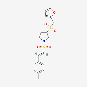 molecular formula C18H21NO5S2 B2670072 (E)-3-((furan-2-ylmethyl)sulfonyl)-1-((4-methylstyryl)sulfonyl)pyrrolidine CAS No. 2097940-27-5