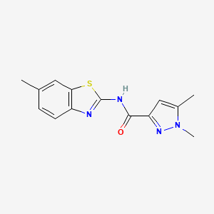 molecular formula C14H14N4OS B2670073 1,5-二甲基-N-(6-甲基苯并[d]噻唑-2-基)-1H-吡唑-3-甲酰胺 CAS No. 1013768-85-8