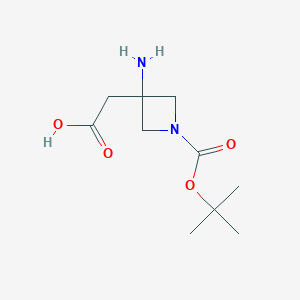 molecular formula C10H18N2O4 B2670109 2-(3-Amino-1-(tert-butoxycarbonyl)azetidin-3-yl)acetic acid CAS No. 1508644-03-8