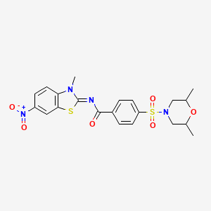 molecular formula C21H22N4O6S2 B2670123 (E)-4-((2,6-二甲基吗啉-3-基磺酰基)-N-(3-甲基-6-硝基苯并[d]噻唑-2(3H)-基亚)苯甲酰胺 CAS No. 850910-46-2