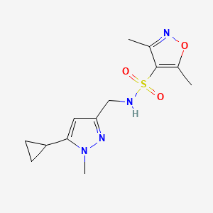 molecular formula C13H18N4O3S B2670124 N-((5-cyclopropyl-1-methyl-1H-pyrazol-3-yl)methyl)-3,5-dimethylisoxazole-4-sulfonamide CAS No. 1448078-85-0