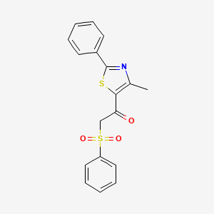molecular formula C18H15NO3S2 B2670126 1-(4-Methyl-2-phenyl-1,3-thiazol-5-yl)-2-(phenylsulfonyl)-1-ethanone CAS No. 300357-23-7