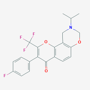molecular formula C21H17F4NO3 B2670131 3-(4-fluorophenyl)-9-isopropyl-2-(trifluoromethyl)-9,10-dihydrochromeno[8,7-e][1,3]oxazin-4(8H)-one CAS No. 1010919-42-2