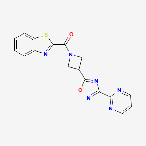 molecular formula C17H12N6O2S B2670133 苯并[d]噻唑-2-基(3-(3-(嘧啶-2-基)-1,2,4-噁二唑-5-基)氮杂环丁烷-1-基)甲酮 CAS No. 1327529-11-2