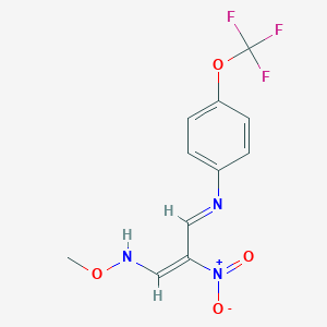 molecular formula C11H10F3N3O4 B2670136 (E)-N-methoxy-2-nitro-3-[4-(trifluoromethoxy)phenyl]iminoprop-1-en-1-amine CAS No. 338960-16-0