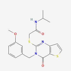 molecular formula C19H21N3O3S2 B2670139 2-{[3-(3-甲氧基苯甲基)-4-氧代-3,4-二氢噻吩并[3,2-d]嘧啶-2-基]硫基}-N-(异丙基)乙酰胺 CAS No. 1252815-86-3