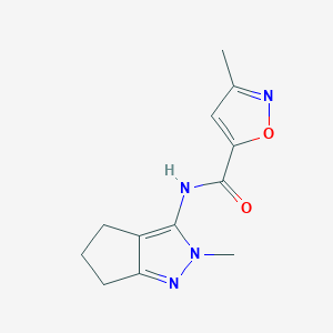 molecular formula C12H14N4O2 B2670146 3-methyl-N-{2-methyl-2H,4H,5H,6H-cyclopenta[c]pyrazol-3-yl}-1,2-oxazole-5-carboxamide CAS No. 1105222-73-8
