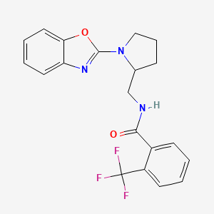 molecular formula C20H18F3N3O2 B2670170 N-((1-(benzo[d]oxazol-2-yl)pyrrolidin-2-yl)methyl)-2-(trifluoromethyl)benzamide CAS No. 1705705-55-0
