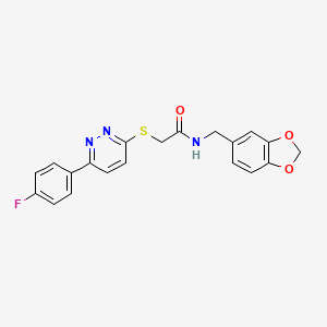 molecular formula C20H16FN3O3S B2670215 N-(1,3-benzodioxol-5-ylmethyl)-2-[6-(4-fluorophenyl)pyridazin-3-yl]sulfanylacetamide CAS No. 872695-08-4