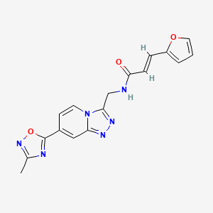 molecular formula C17H14N6O3 B2670248 (E)-3-(2-呋喃基)-N-{[7-(3-甲基-1,2,4-噁二唑-5-基)[1,2,4]三唑并[4,3-a]吡啶-3-基]甲基}-2-丙烯酰胺 CAS No. 1776051-36-5