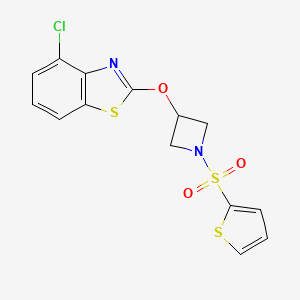 molecular formula C14H11ClN2O3S3 B2670307 4-Chloro-2-((1-(thiophen-2-ylsulfonyl)azetidin-3-yl)oxy)benzo[d]thiazole CAS No. 1421531-38-5