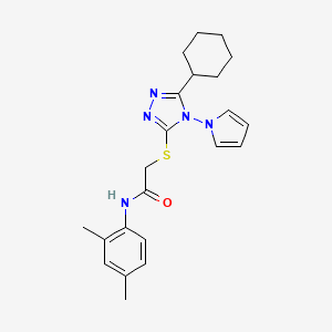 molecular formula C22H27N5OS B2670315 2-[(5-cyclohexyl-4-pyrrol-1-yl-1,2,4-triazol-3-yl)sulfanyl]-N-(2,4-dimethylphenyl)acetamide CAS No. 896311-57-2
