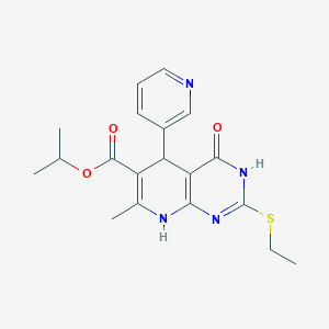 molecular formula C19H22N4O3S B2670320 Isopropyl 2-(ethylthio)-7-methyl-4-oxo-5-(pyridin-3-yl)-3,4,5,8-tetrahydropyrido[2,3-d]pyrimidine-6-carboxylate CAS No. 537046-34-7