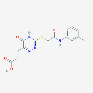 molecular formula C15H16N4O4S B2670323 3-[5-羟基-3-({2-[(3-甲基苯基)氨基]-2-氧代乙基}硫代)-1,2,4-三嗪-6-基]丙酸 CAS No. 881433-31-4