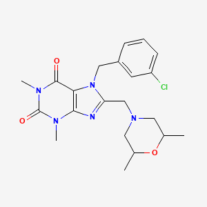 molecular formula C21H26ClN5O3 B2670326 7-[(3-Chlorophenyl)methyl]-8-[(2,6-dimethylmorpholin-4-yl)methyl]-1,3-dimethylpurine-2,6-dione CAS No. 851940-03-9