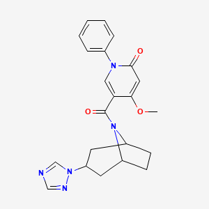 molecular formula C22H23N5O3 B2670336 5-((1R,5S)-3-(1H-1,2,4-三唑-1-基)-8-氮杂双环[3.2.1]辛烷-8-甲酰)-4-甲氧基-1-苯基吡啶-2(1H)-酮 CAS No. 2310127-41-2