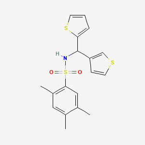 molecular formula C18H19NO2S3 B2670384 2,4,5-trimethyl-N-(thiophen-2-yl(thiophen-3-yl)methyl)benzenesulfonamide CAS No. 2034306-35-7