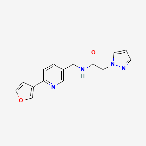 molecular formula C16H16N4O2 B2670391 N-((6-(furan-3-yl)pyridin-3-yl)methyl)-2-(1H-pyrazol-1-yl)propanamide CAS No. 2034311-02-7