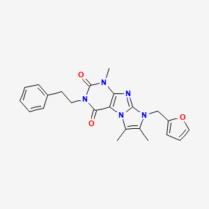 molecular formula C23H23N5O3 B2670395 8-(噻吩-2-基甲基)-1,6,7-三甲基-3-苯乙基-1H-咪唑并[2,1-f]嘧啶-2,4(3H,8H)-二酮 CAS No. 896594-78-8