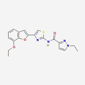 molecular formula C19H18N4O3S B2670396 N-(4-(7-ethoxybenzofuran-2-yl)thiazol-2-yl)-1-ethyl-1H-pyrazole-3-carboxamide CAS No. 1170020-81-1