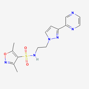 molecular formula C14H16N6O3S B2670399 3,5-dimethyl-N-(2-(3-(pyrazin-2-yl)-1H-pyrazol-1-yl)ethyl)isoxazole-4-sulfonamide CAS No. 2034415-80-8