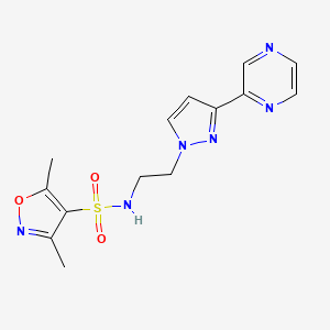 molecular formula C14H16N6O3S B2670399 3,5-二甲基-N-(2-(3-(吡啶-2-基)-1H-吡唑-1-基)乙基)异噁唑-4-磺酰胺 CAS No. 2034415-80-8