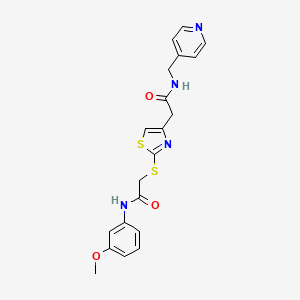 molecular formula C20H20N4O3S2 B2670401 N-(3-methoxyphenyl)-2-((4-(2-oxo-2-((pyridin-4-ylmethyl)amino)ethyl)thiazol-2-yl)thio)acetamide CAS No. 942000-32-0