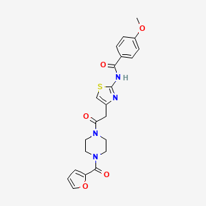 molecular formula C22H22N4O5S B2670415 N-(4-(2-(4-(呋喃-2-羰基)哌嗪-1-基)-2-氧代乙基)噻唑-2-基)-4-甲氧基苯甲酰胺 CAS No. 950315-75-0