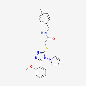 molecular formula C23H23N5O2S B2670425 2-((5-(2-methoxyphenyl)-4-(1H-pyrrol-1-yl)-4H-1,2,4-triazol-3-yl)thio)-N-(4-methylbenzyl)acetamide CAS No. 896316-23-7