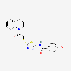 molecular formula C21H20N4O3S2 B2670428 N-(5-((2-(3,4-dihydroquinolin-1(2H)-yl)-2-oxoethyl)thio)-1,3,4-thiadiazol-2-yl)-4-methoxybenzamide CAS No. 392300-19-5