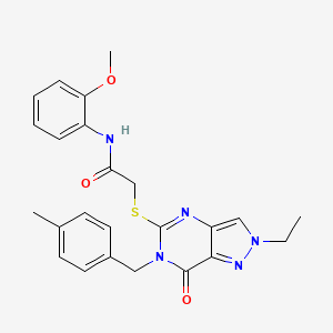 molecular formula C24H25N5O3S B2670431 2-((2-ethyl-6-(4-methylbenzyl)-7-oxo-6,7-dihydro-2H-pyrazolo[4,3-d]pyrimidin-5-yl)thio)-N-(2-methoxyphenyl)acetamide CAS No. 932495-40-4
