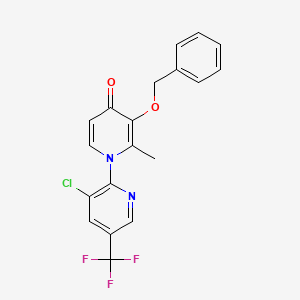 molecular formula C19H14ClF3N2O2 B2670459 3-(Benzyloxy)-1-(3-chloro-5-(trifluoromethyl)-2-pyridinyl)-2-methyl-4(1H)-pyridinone CAS No. 338965-50-7