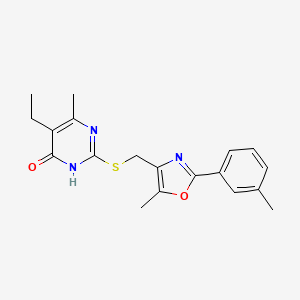 molecular formula C19H21N3O2S B2670510 5-Ethyl-6-methyl-2-(((5-methyl-2-(m-tolyl)oxazol-4-yl)methyl)thio)pyrimidin-4-ol CAS No. 1223961-43-0