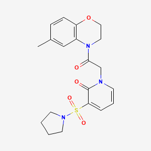 molecular formula C20H23N3O5S B2670520 1-(2-(6-methyl-2H-benzo[b][1,4]oxazin-4(3H)-yl)-2-oxoethyl)-3-(pyrrolidin-1-ylsulfonyl)pyridin-2(1H)-one CAS No. 1251561-82-6